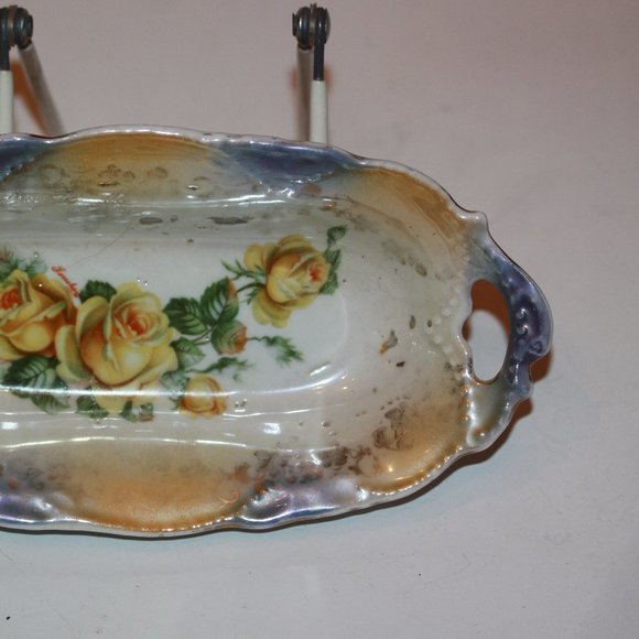 Vintage Opalescent Germany Celery dish Condiment Tray Lusterware Roses - Picture 2 of 6